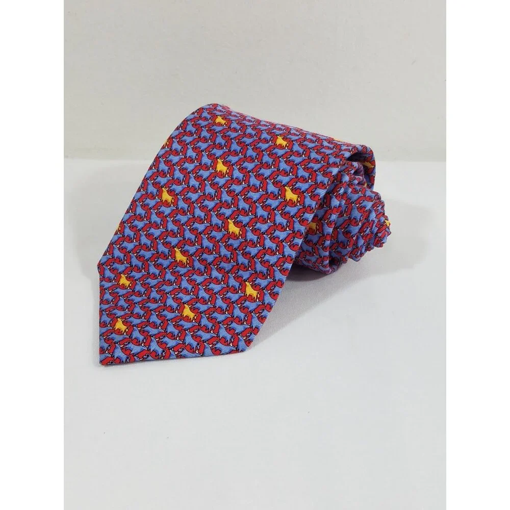 Jos A. Bank Mens Silk Tie Executive Collection Red Blue Cow Bull Steer Print